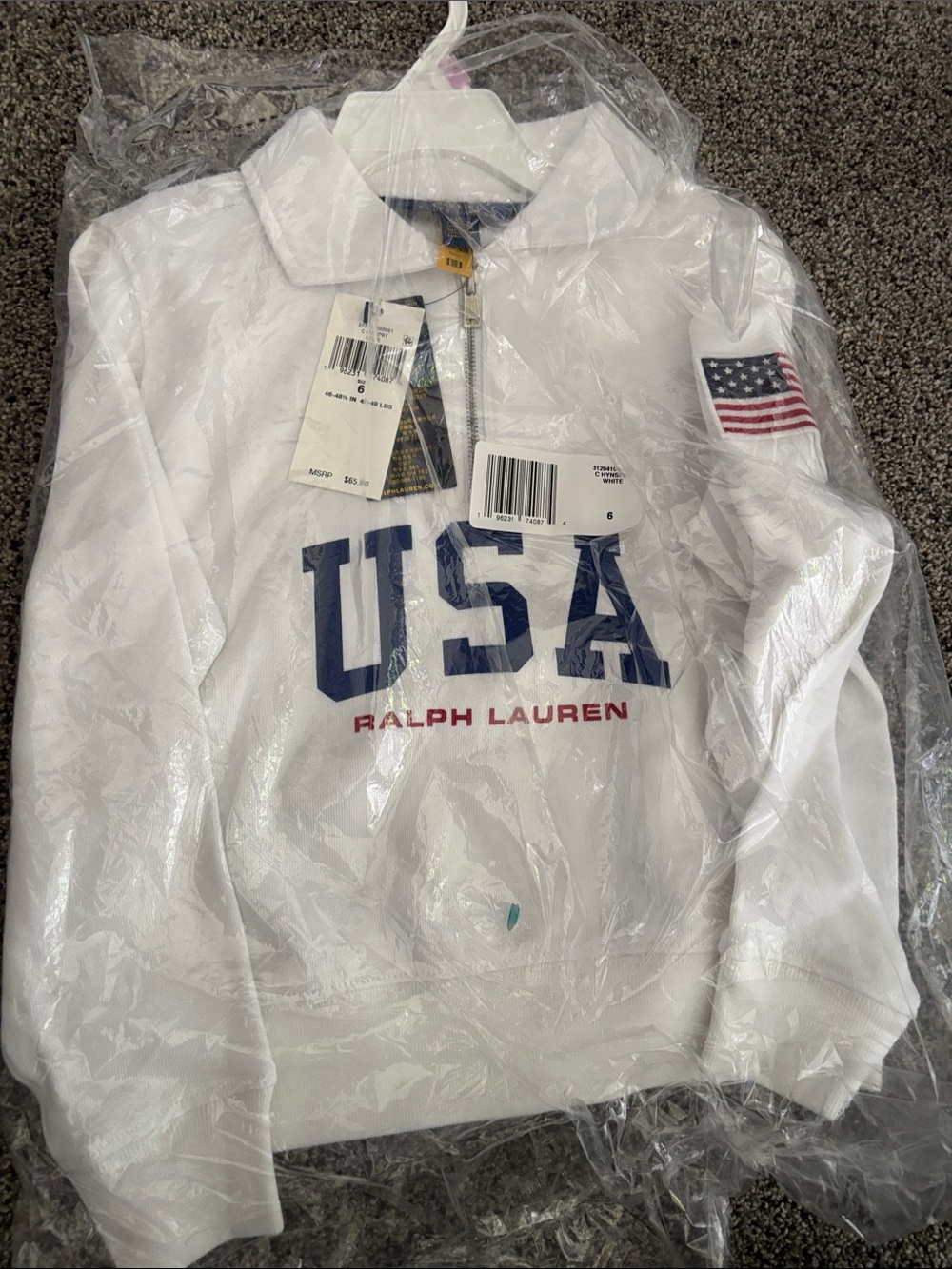 Kids Ralph Lauren White Pullover with Navy USA and Red Logo - Picture 6 of 7